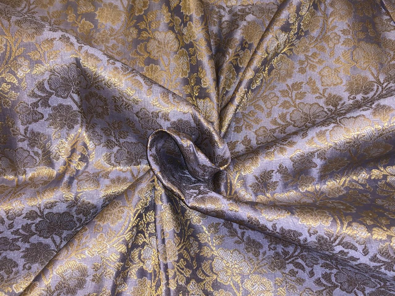 Silk Brocade fabric silver lwith white gold  jacquard BRO1074[1]