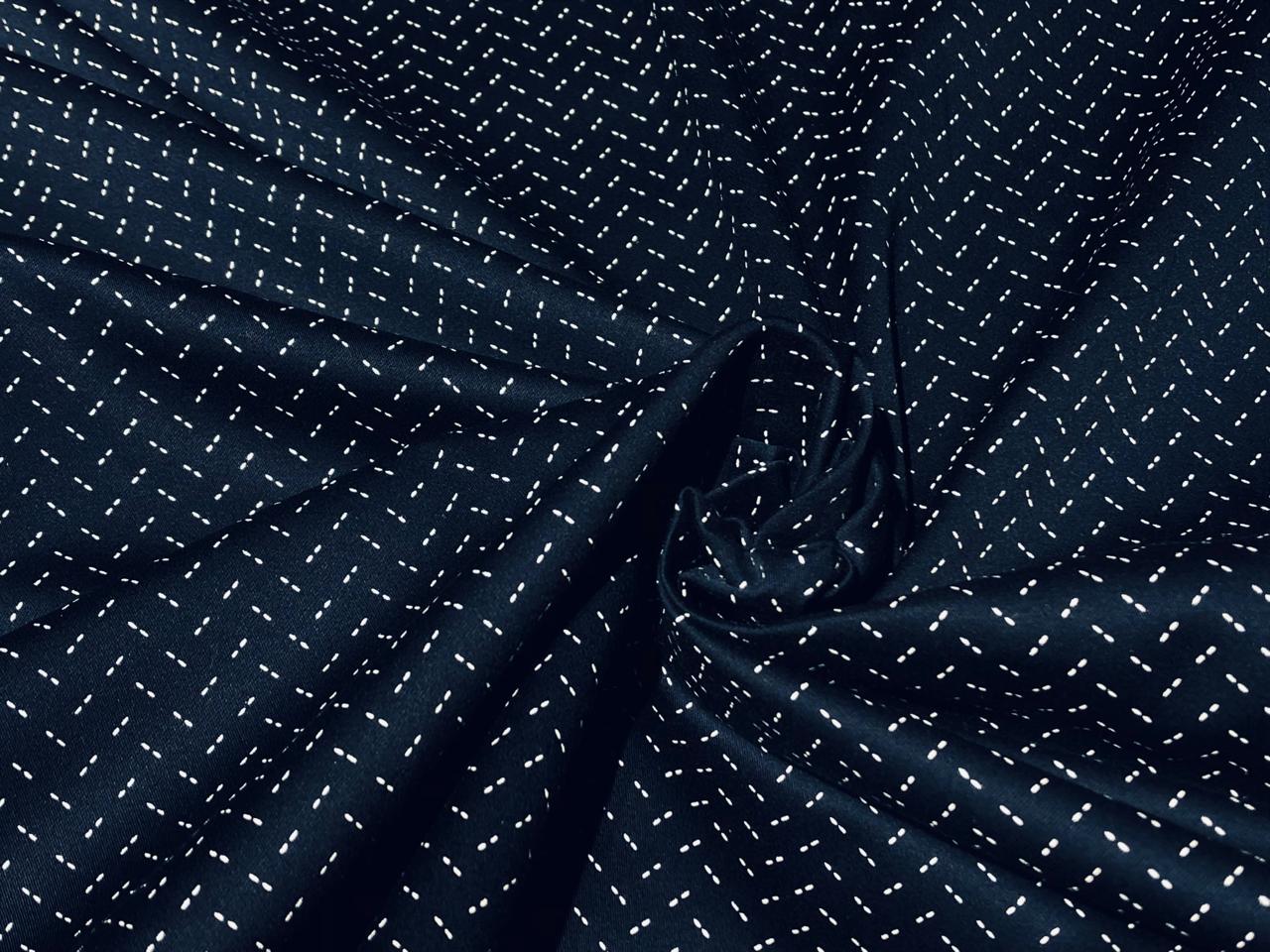 100% Cotton Poplin 48" wide dark navy with white zig zag print   [17292]