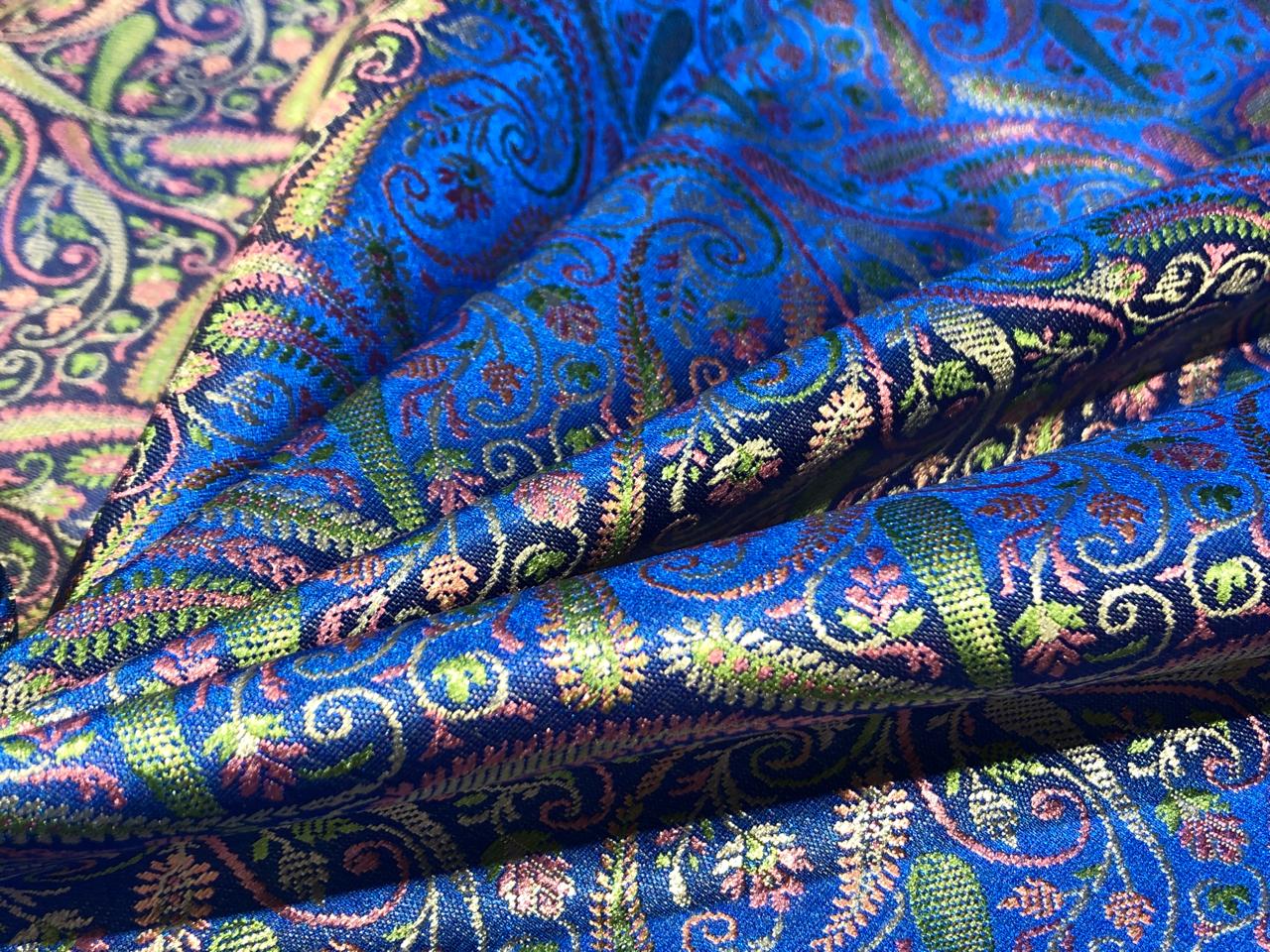 Silk Brocade fabric 44" wide paisley Jacquard available in 3 colors MANGO YELLOW /PINK AND ROYAL BLUE BRO941