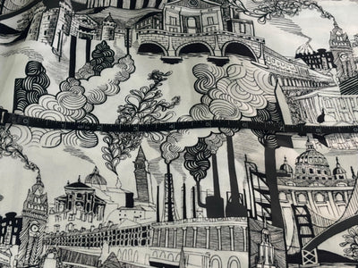 100% COTTON SATIN white and black story of castles Italy Milan [17575]