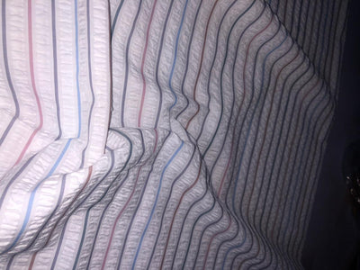 Italian cotton seersucker fabric 58" wide available in white / multi and blue  seersucker stripes