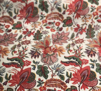 Viscose Linen 20% 80% Spun digital print available in 2 designs cream with red green and grey floral and green and beige floral print [17603/04]