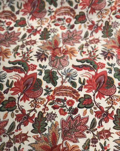 Viscose Linen 20% 80% Spun digital print available in 2 designs cream with red green and grey floral and green and beige floral print [17603/04]