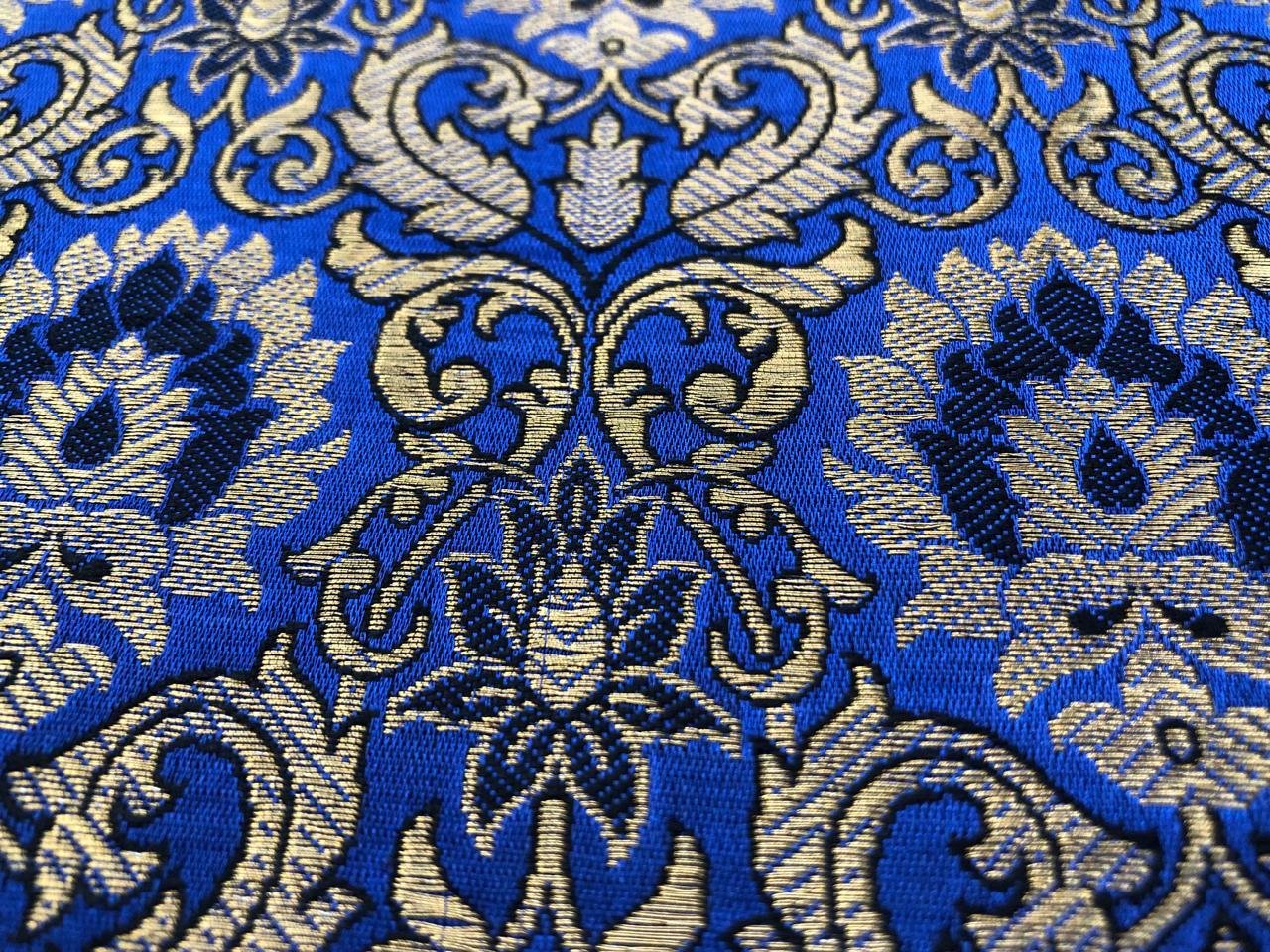 Silk Brocade fabric royal blue with subtle gold metallic jacquard 44" wide BRO1099[2]