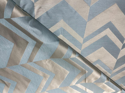 100% Silk Taffeta Jacquard Fabric  BLUE AND GOLD GEOMETRIC ZIGZAG TAFJACNEW17