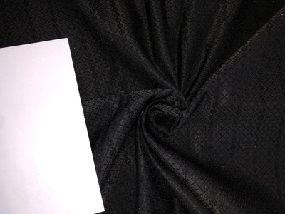 Silk Brocade Fabric BLACK with diamond jacquard with stripes of subtle black sequence  58"wide  BRO966[2]