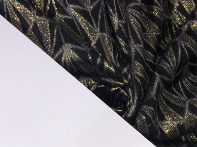 COTTON FABRIC 54" WIDE BLACK WITH GOLD  METALIC LUREX STRIPES [16797]