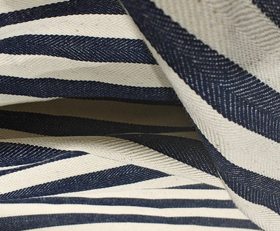 Cotton Denim Fabric ecru and navy herringbone stripes 58" wide [18241]ROLL