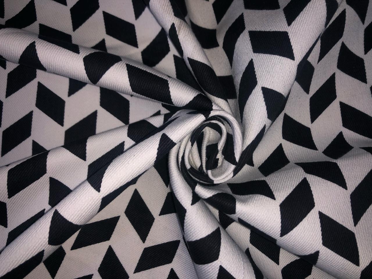 100% Cotton Denim  Fabric 58" wide WHITE AND BLACK ABSTRACT [15746]