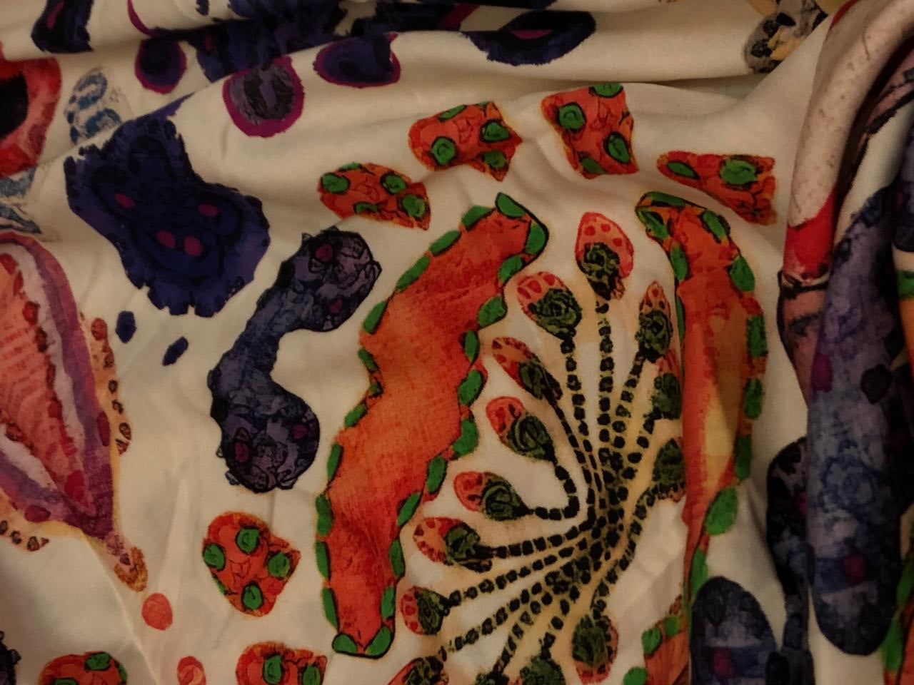 100% Pure Silk 100 grams satin printed 44"wide fabric big multi coloured [18555]