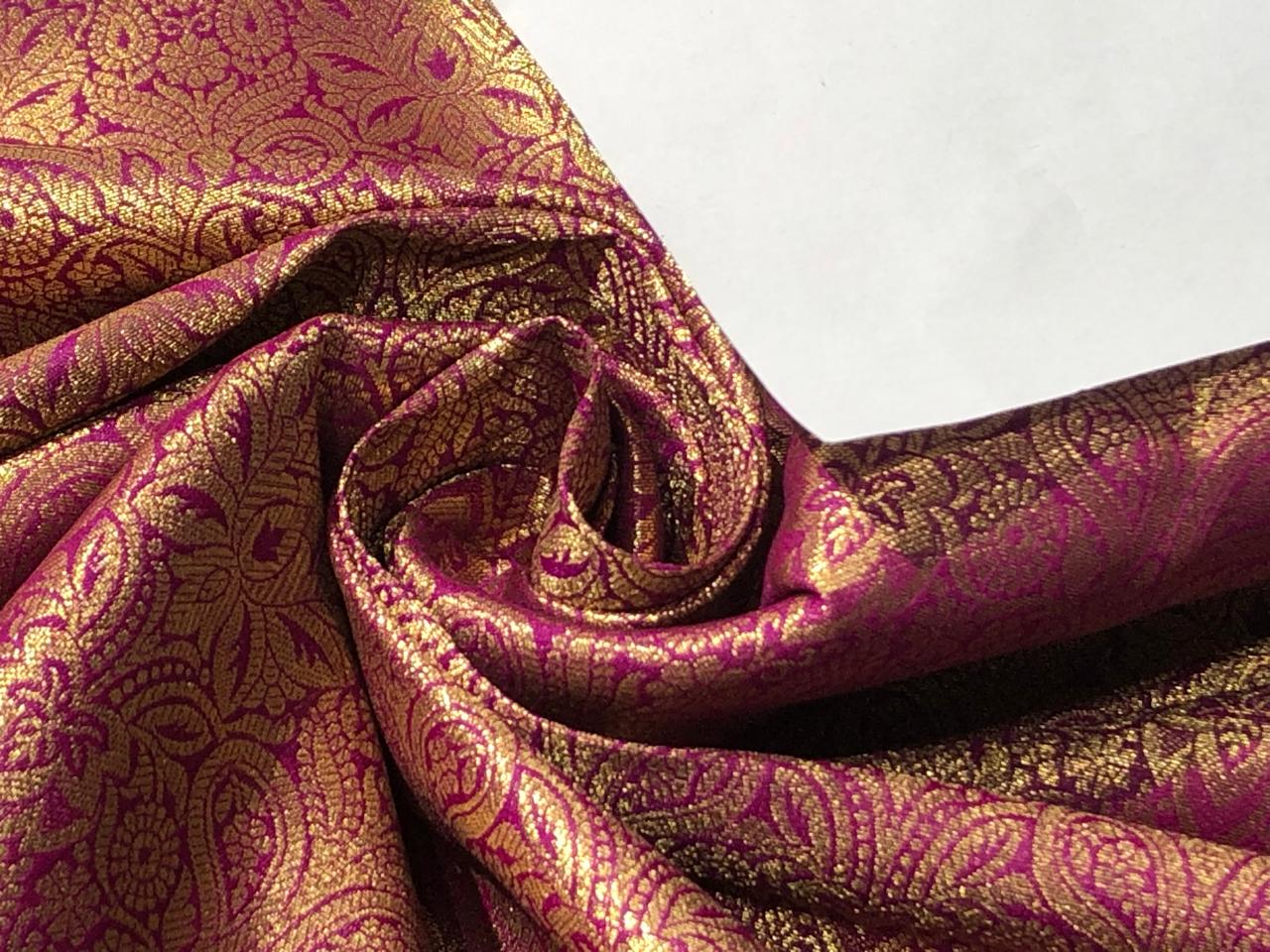 Silk Brocade fabric 44" wide INTRICATE JACQUARD available in 10 colors pink,gold,black,dark magenta,red,parot green,orange,royal blue,mango and burgandyBRO995