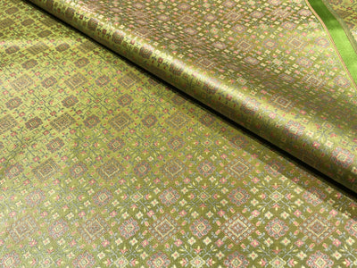 Silk Brocade fabric pastel green with pink and blue geometric diamond shape  jacquard BRO1024[3]