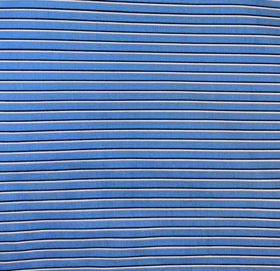 100% Cotton Poplin blue ,white and black stripes 58" wide [18528]