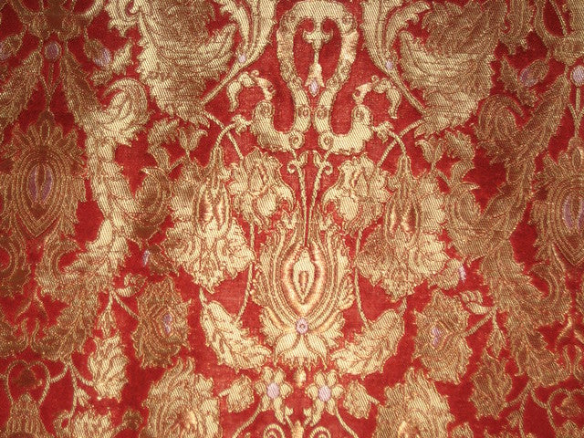 Pure Heavy Silk Brocade Fabric Red &amp; Gold BRO96[2]