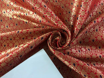 Silk Brocade fabric with metallic gold jacquard 44" wide available in 3 colors green , red and black BRO945