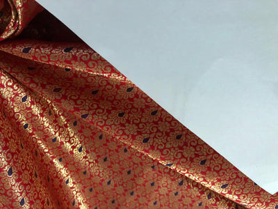 Silk Brocade fabric with metallic gold jacquard 44" wide available in 3 colors green , red and black BRO945