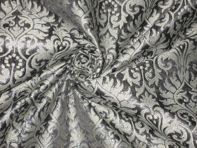 Silk Brocade Fabric Olive Grey &amp; Steel Grey color BRO97[3]