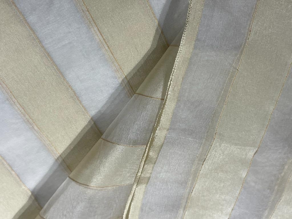 100% silk organza white with gold stripes fabric 44" wide [15515]
