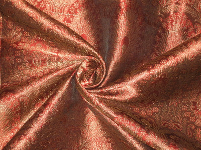 Silk Brocade fabric Red & Antique Gold color 44" wide BRO100[3]