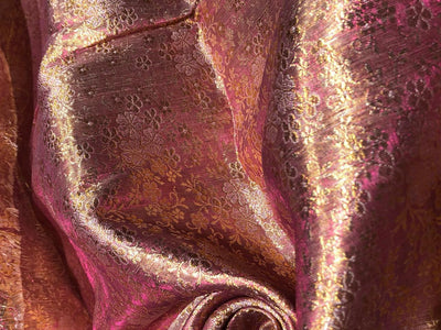 Silk Brocade fabric 44" two tone pink x gold floral  jacquard BRO1046[3]