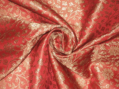 Silk Brocade fabric Tomato Red &amp; Gold 44" wide BRO103[3]