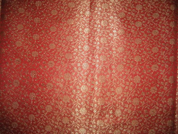 Silk Brocade fabric Tomato Red &amp; Gold 44" wide BRO103[3]