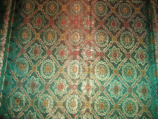 Silk Brocade fabric Gold, Greenish Blue & Red color 44" wide BRO106[4]