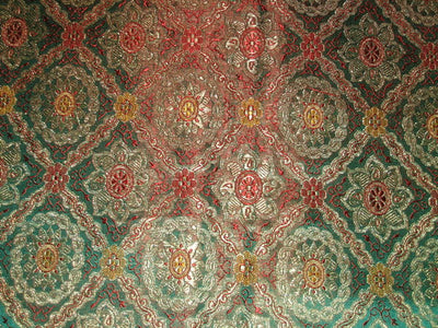 Silk Brocade fabric Gold, Greenish Blue & Red color 44" wide BRO106[4]