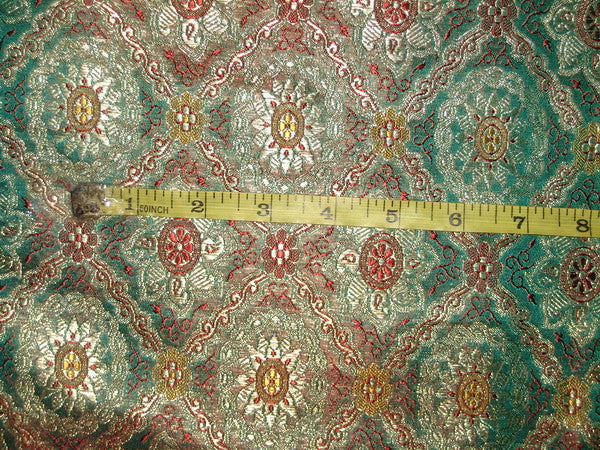 Silk Brocade fabric Gold, Greenish Blue &amp; Red BRO106[4]