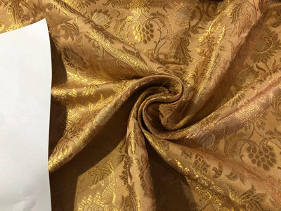 Silk Brocade fabric gold with  gold floral jacquard  BRO1021[2]