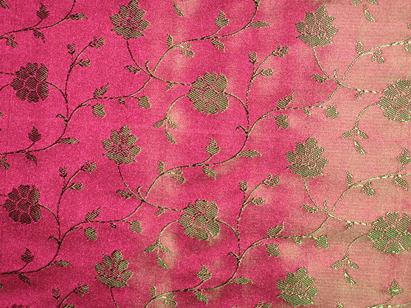 Silk Brocade fabric Indian Pink & Green 44" wide BRO112[3]