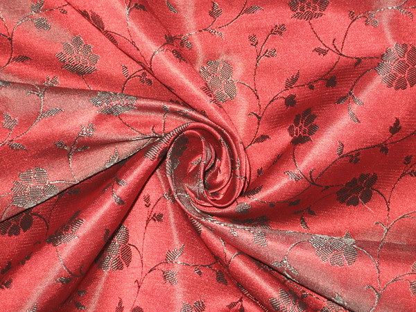 Silk Brocade fabric Dark Indian Red &amp; Black BRO112[2]