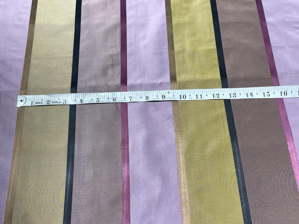 100% SILK TAFFETA stripes LILAC /OLIVE/MAUVE satin stripe fabric 54" wide TAFS164[4]