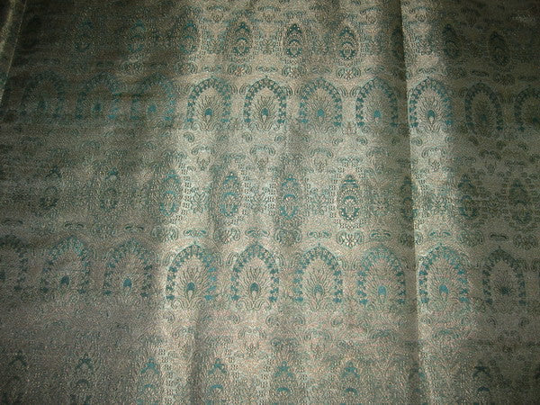 Silk Brocade fabric Sea Green & Metallic Gold 44" wide BRO113[6]