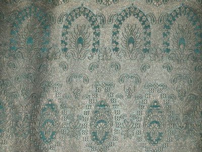 Silk Brocade fabric Sea Green &amp; Metallic Gold 44" wide BRO113[6]