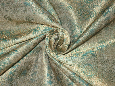Silk Brocade fabric Sea Green & Metallic Gold 44" wide BRO113[6]