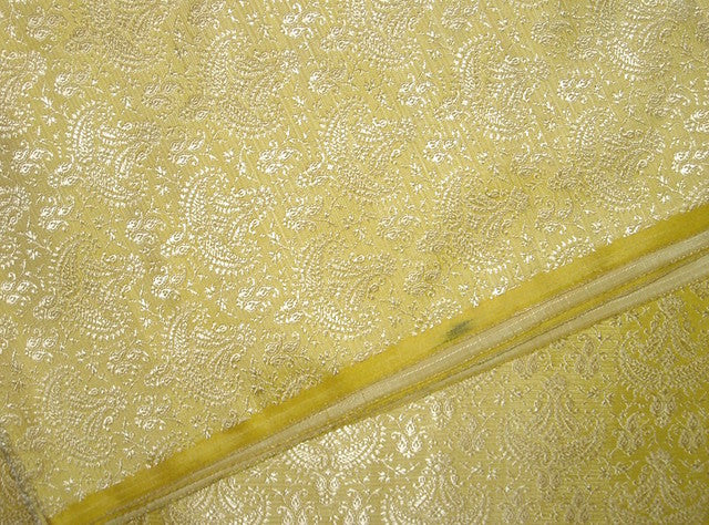 Silk Brocade fabric Lime Yellow & Cream 44" wide BRO120[5]