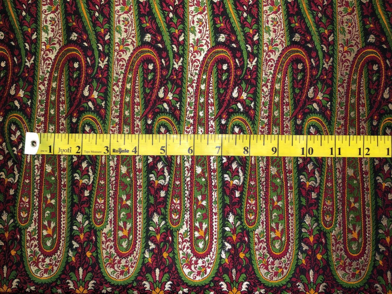 Silk Brocade fabric  intricate paisley jacquard in 4 color color schemes green ,red/ BRO1084