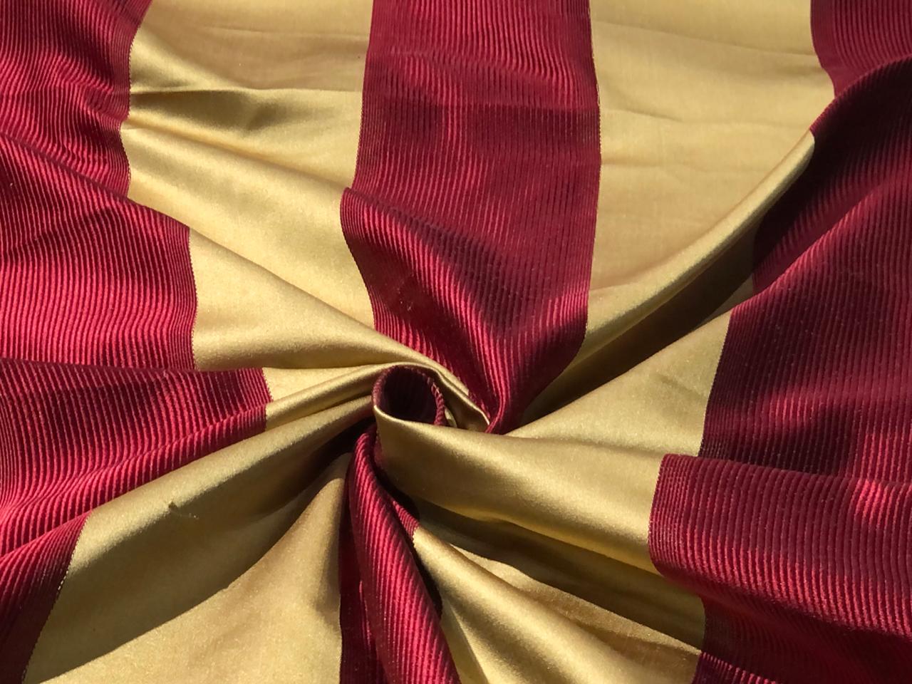 100% SILK TAFFETA FABRIC RED AND DULL GOLD STRIPES  STRIPES TAFNEWS25