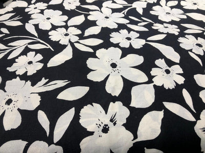 Linen Print black and cream  floral print [17740]