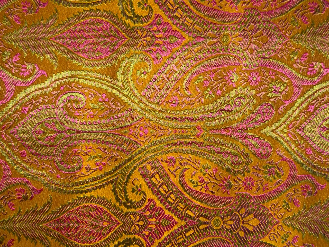 Silk Brocade fabric 44"bright paisley  jacquard available in 4 colors pink/blue/gold , mango/pink/green ,burgundy/green/gold and ink blue/teal/red   BRO1045