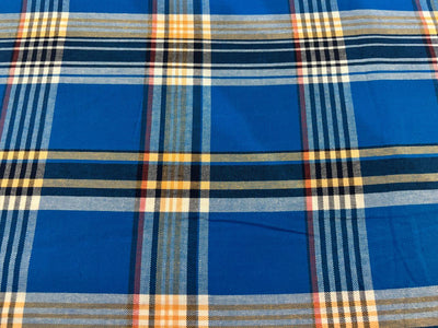 COTTON SHIRTING FABRIC-58" WIDE available in 3 styles multi blue plaids/blue pin stripes and grey stripes