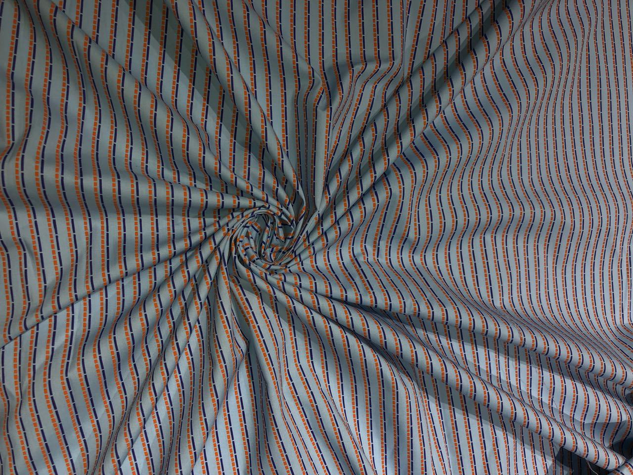 100% Cotton Poplin 58" blue with royal blue and orange stripes [17561]