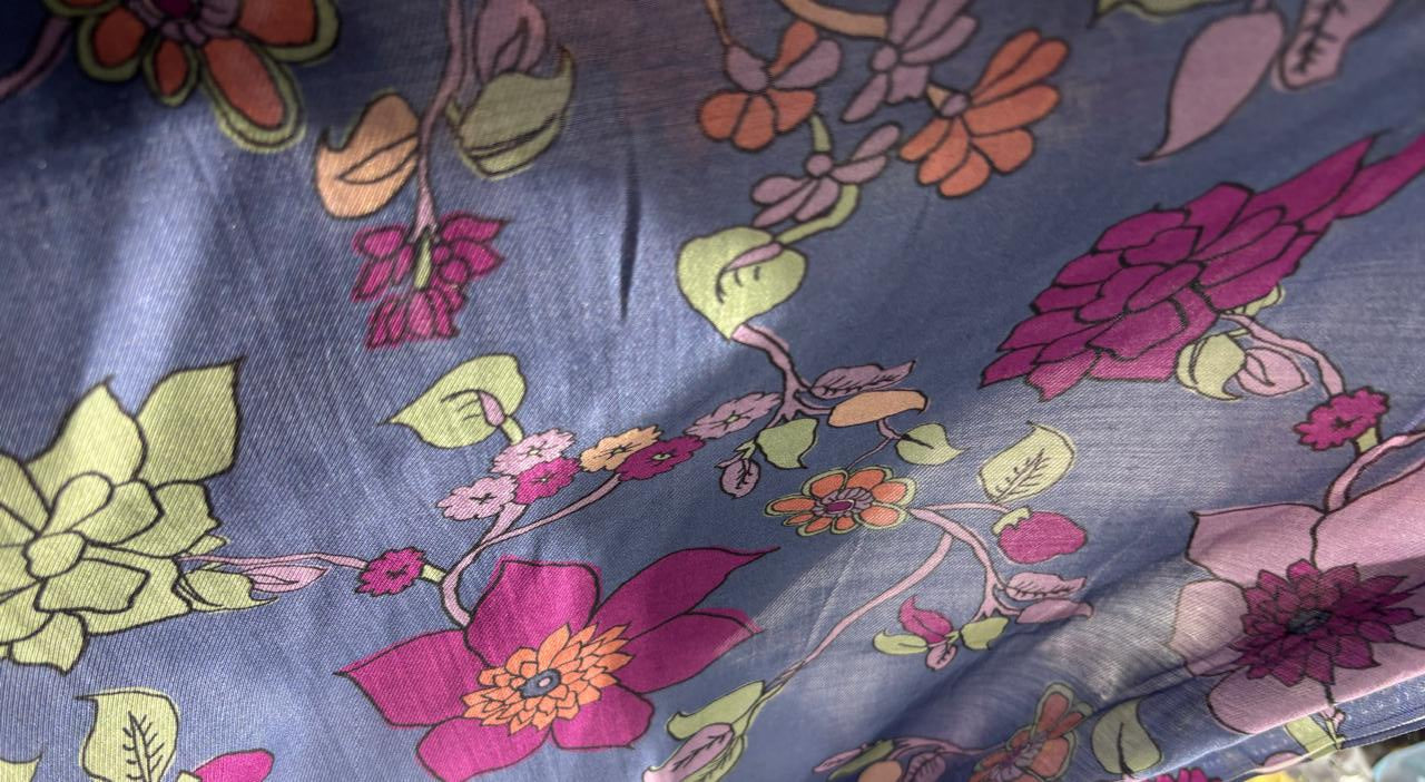 Viscose TWILL Digital Floral Print 41&quot; wide available in 2 colors mustard , slate blue and berry