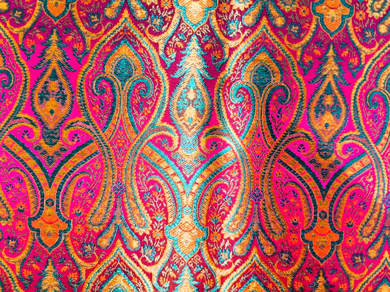 Silk Brocade fabric 44"bright paisley  jacquard available in 4 colors pink/blue/gold , mango/pink/green ,burgundy/green/gold and ink blue/teal/red   BRO1045