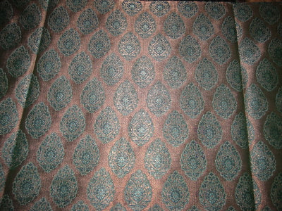 Silk Brocade fabric Metallic Antique Gold & Teal 44" wide BRO125[6]