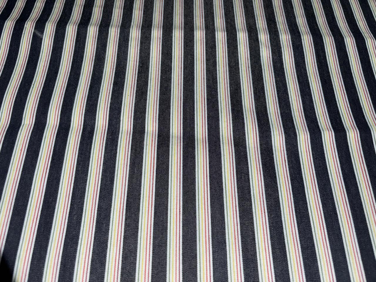 100% Cotton Denim  Fabric 58" wide STRIPES in 4 styles multicolor, charcoal /ivory, denim blue/white and denim blue /denim blue multicolor