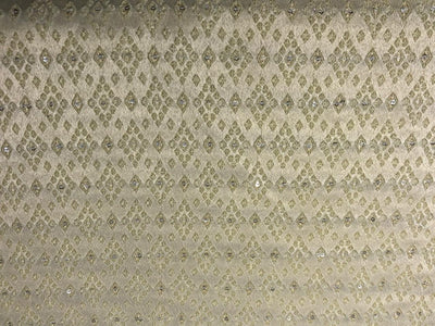 Silk Brocade fabric 56" ivory with self  jacquard and very subtle silver sequence BRO1061[2]