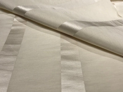 linen fabric natural white with satin stripes 4&quot; wide [17651]