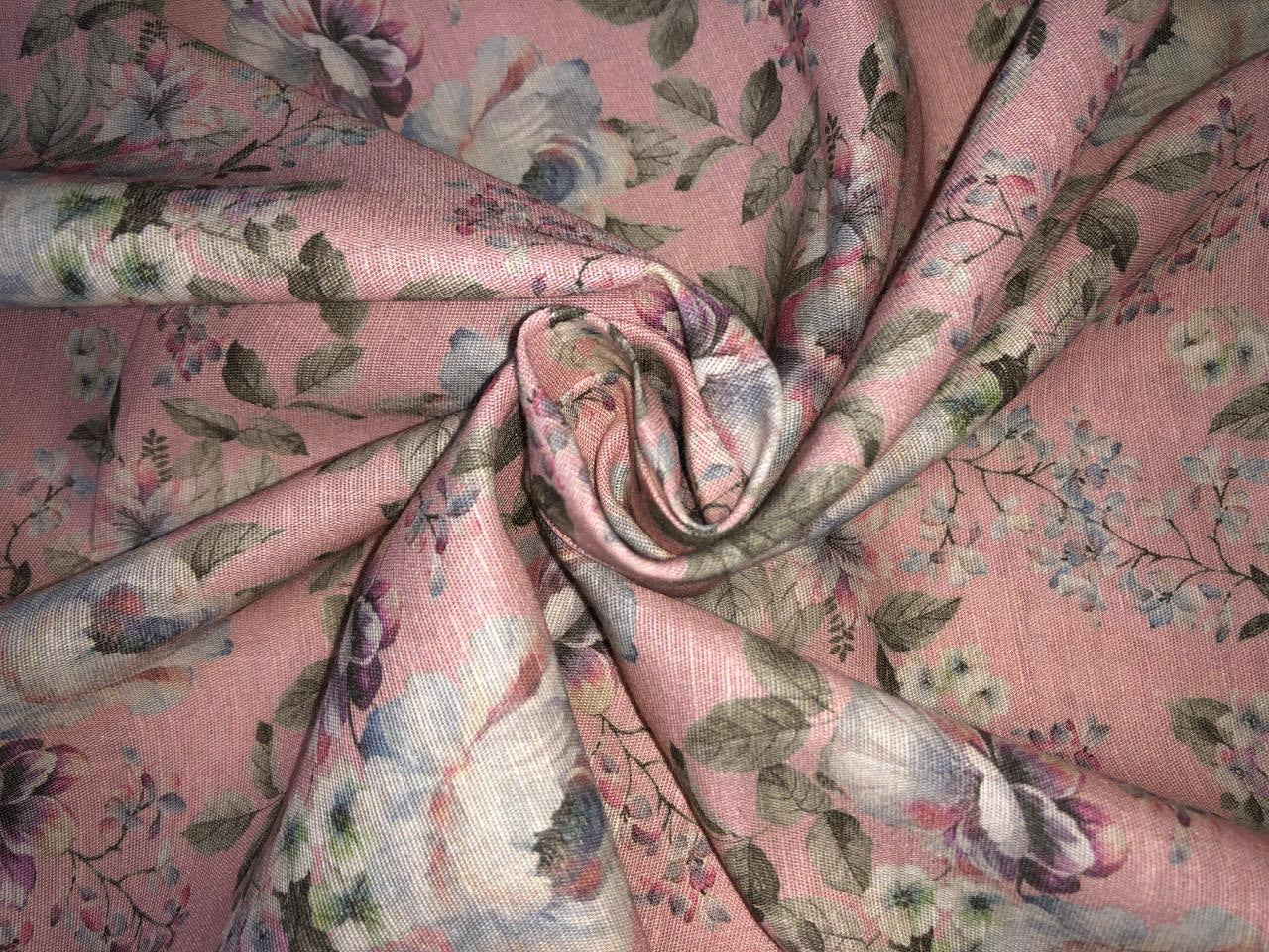 100% linen FLORAL digital print fabric 44" wide PEACH [15963]